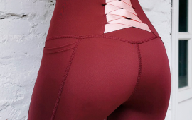 Лосины женские для фитнеса Бордовые с плетением вид крупно сзади на поясе